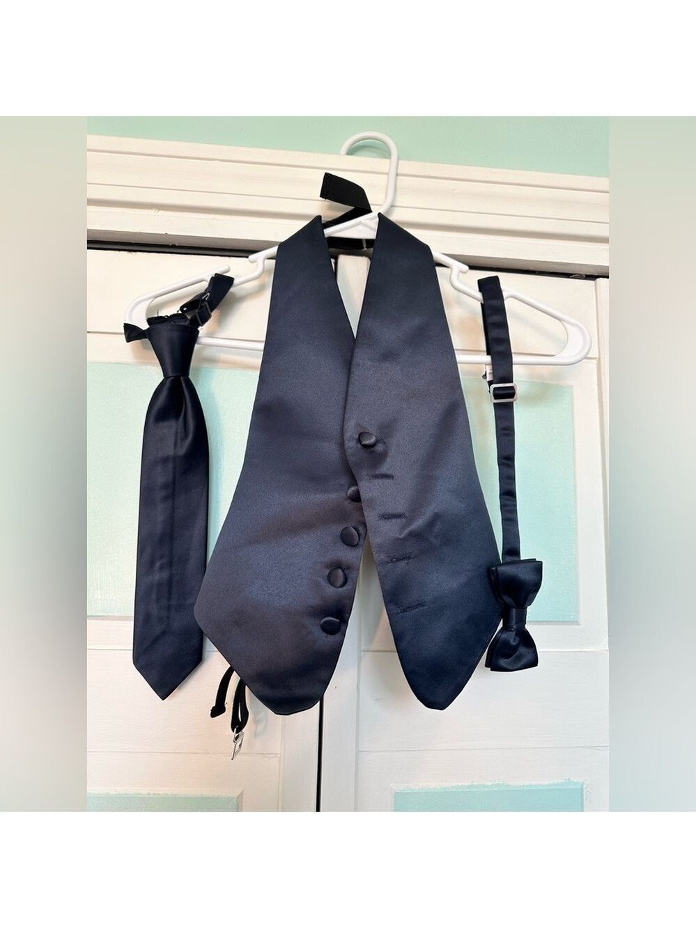 Kids Boys Satin Midnight Navy Blue Vest Wedding Fits sizes 3T 4T 5 6 with tie